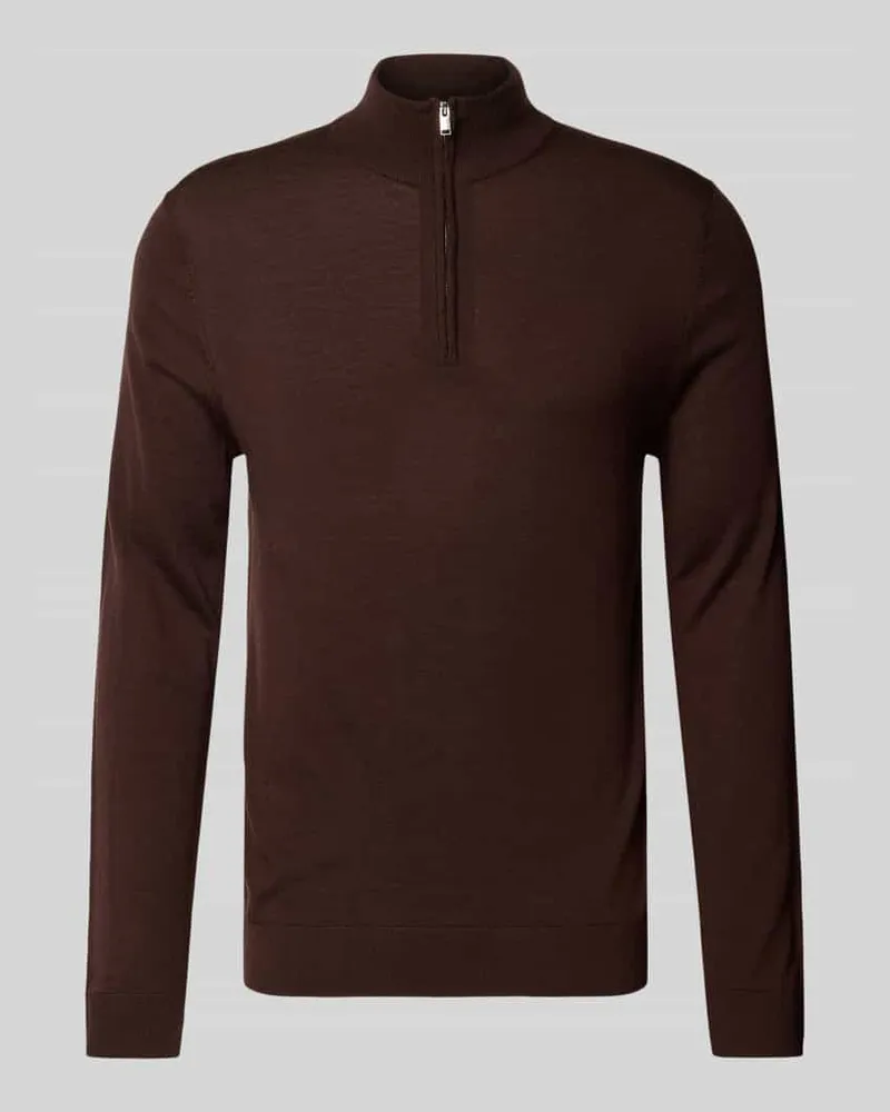 Selected Homme Regular Fit Troyer aus reiner Merinowolle Modell 'TRAY Mittelbraun