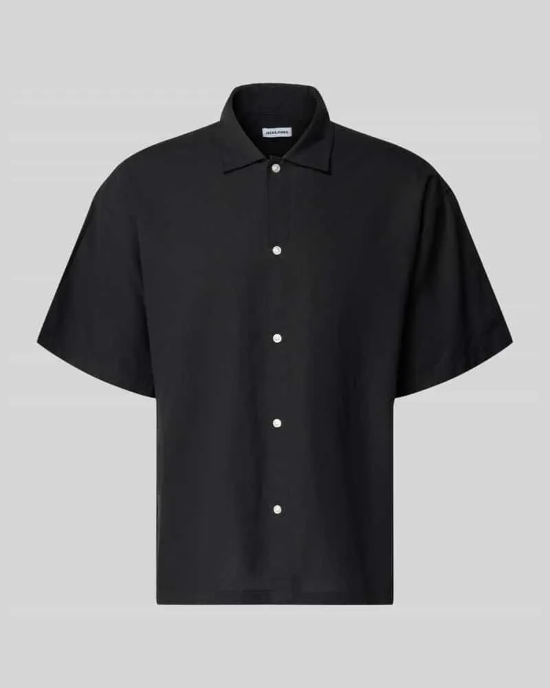 Jack & Jones Regular Fit Freizeithemd aus Baumwoll-Leinen-Mix Black