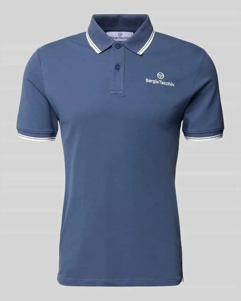 Sergio Tacchini Slim Fit Poloshirt mit Logo-Stitching Modell 'Reed Dunkelblau