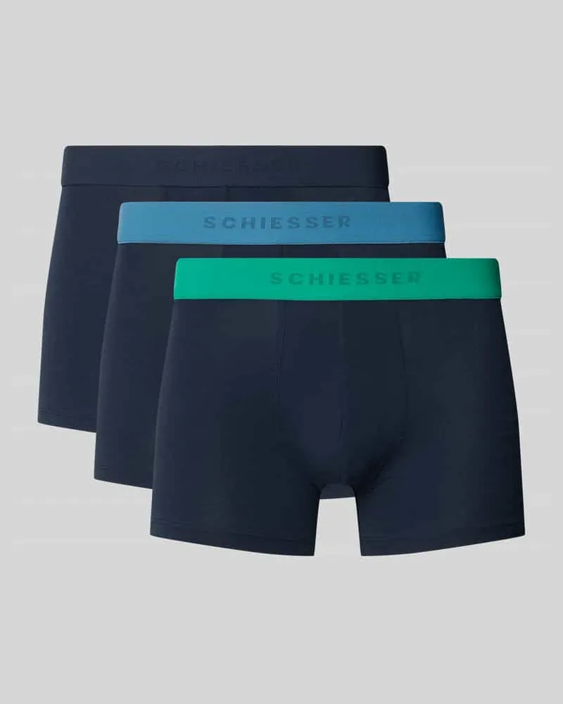 Schiesser Slim Fit Trunks aus Baumwoll-Mix im 3er-Pack Marine