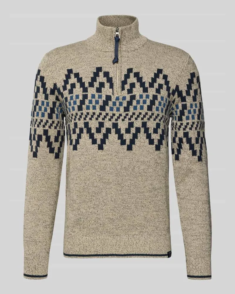 Lerros Regular Fit Strickpullover mit Troyer-Kragen Beige