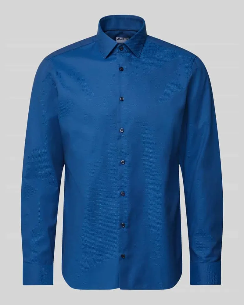JAKE*S Regular Fit Business Hemd aus Baumwolle mit Kentkragen Marine