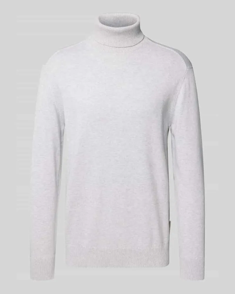 Tom Tailor Regular Fit Rollkragenpullover aus reiner Baumwolle Hellgrau