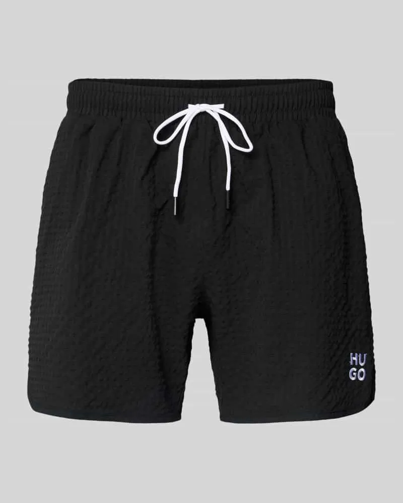 HUGO BOSS Badeshorts mit Label Patch Modell 'CHAFFLE SWIMTRUNK Black