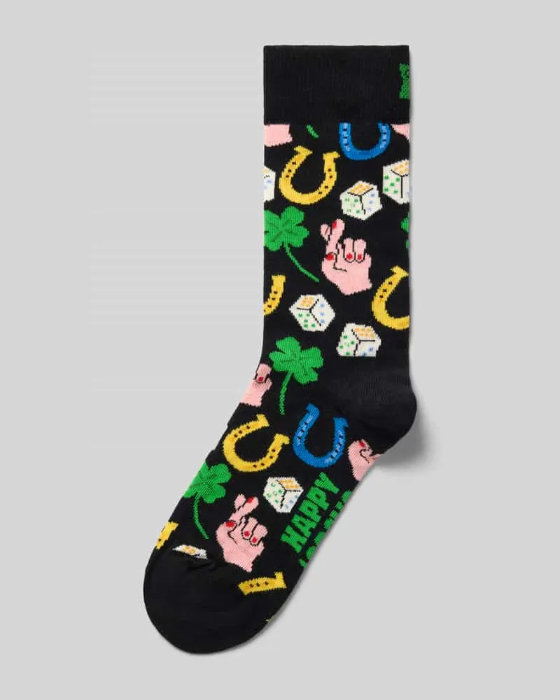 Happy Socks Socken mit Label-Print Modell 'Best of Luck Black