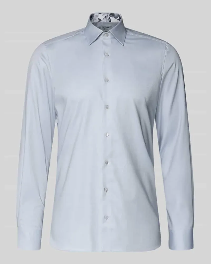 Olymp Slim Fit Business Hemd aus Baumwolle mit Kentkragen Silber