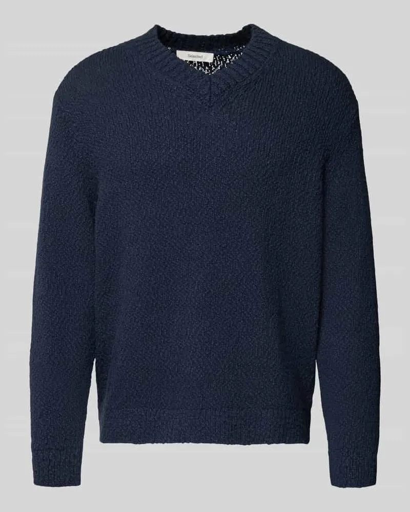 Selected Homme Regular Fit Strickpullover aus reiner Bio-Baumwolle Modell 'Angus Dunkelblau