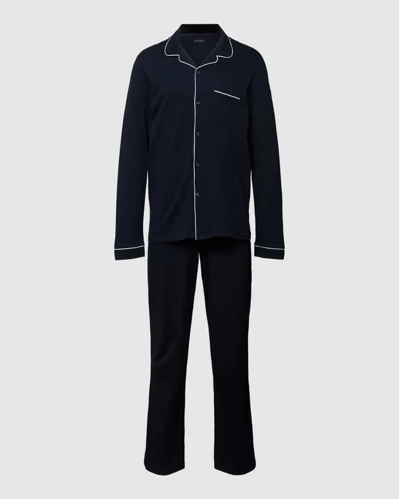 Schiesser Pyjama aus Baumwolle Modell 'FINE INTERLOCK Pyjama lang Dunkelblau