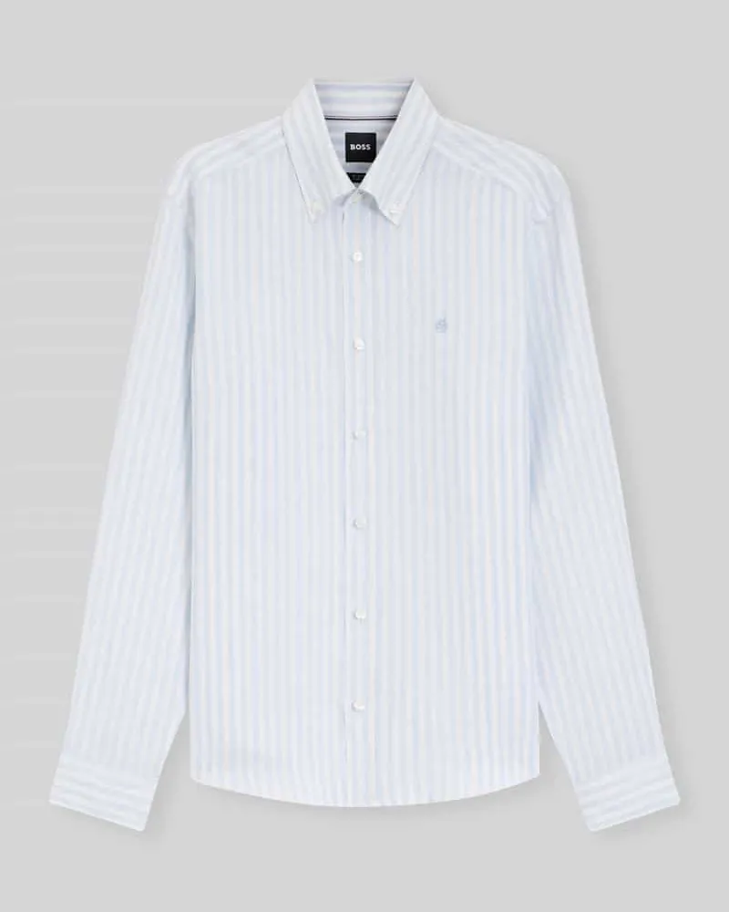HUGO BOSS Regular Fit Leinenhemd Hellblau