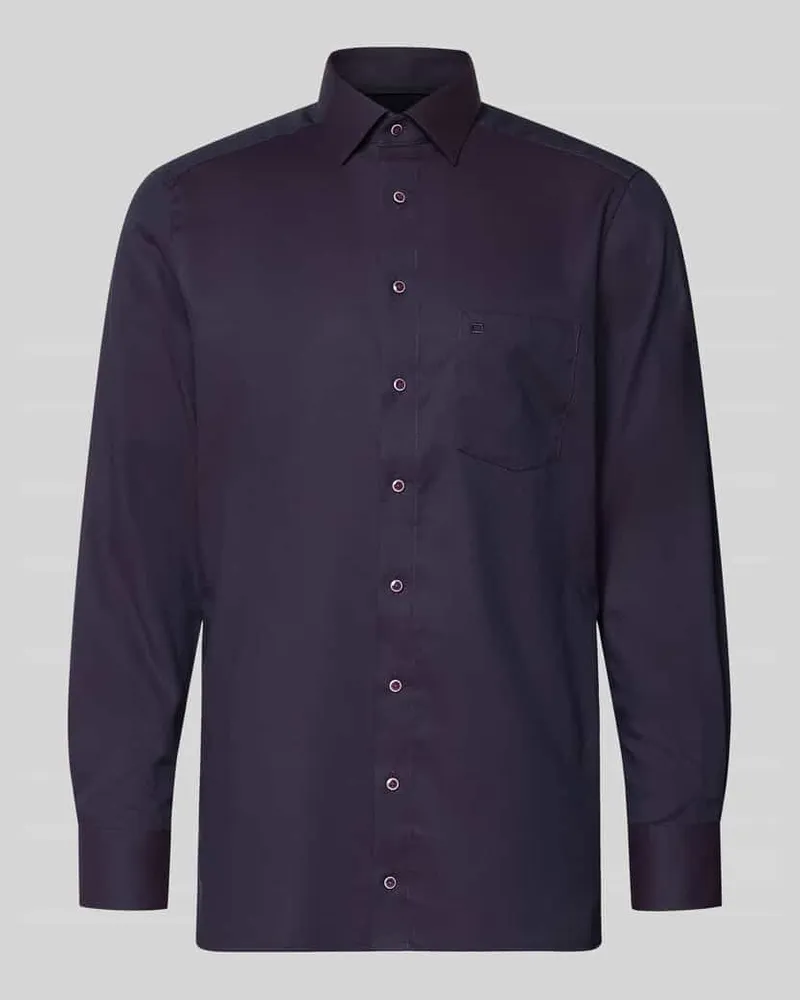 Olymp Regular Fit Businesshemd aus Baumwolle mit Kentkragen Aubergine