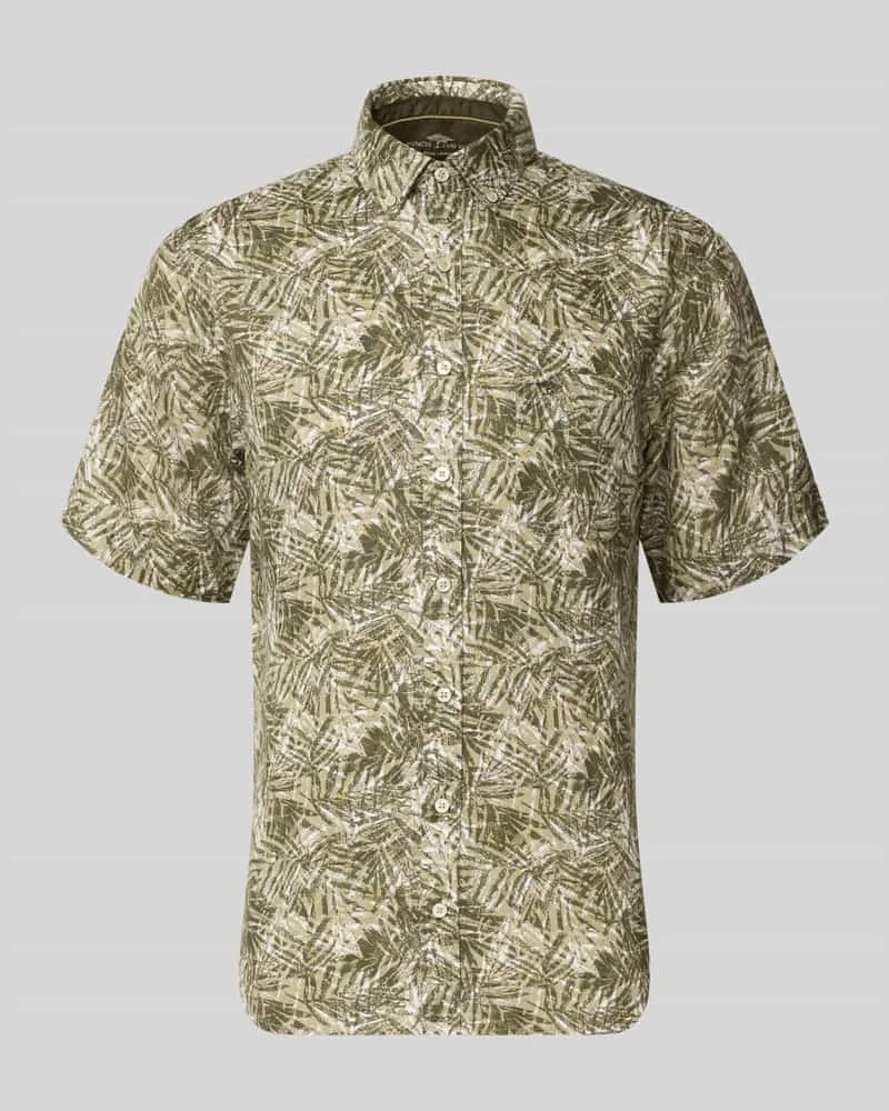 Fynch-Hatton Slim Fit Leinenhemd mit Button-Down-Kragen Hellgruen