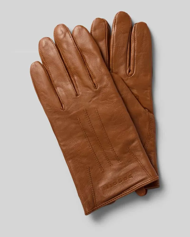 Bugatti Handschuhe aus echtem Leder mit Label-Detail Cognac
