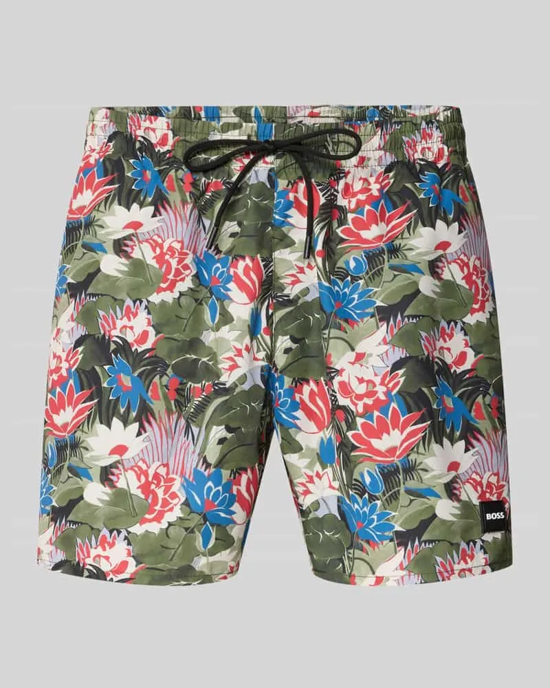 HUGO BOSS Regular Fit Badeshorts mit Allover-Muster Modell 'PIRANHA Gruen