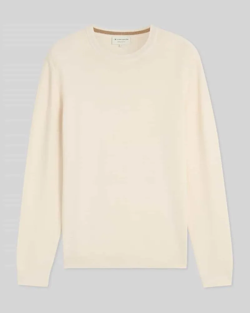 Tom Tailor Regular Fit Pullover mit Crew Neck Kragen Weiss