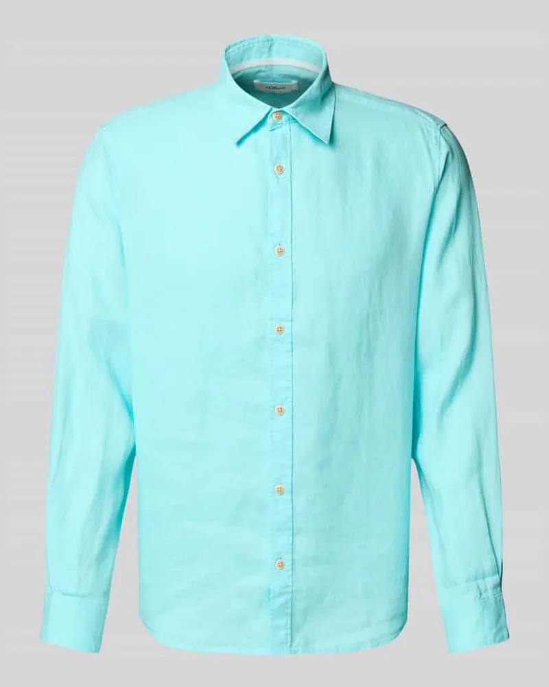 S.Oliver Regular Fit Leinenhemd mit Sportmanschetten Blau