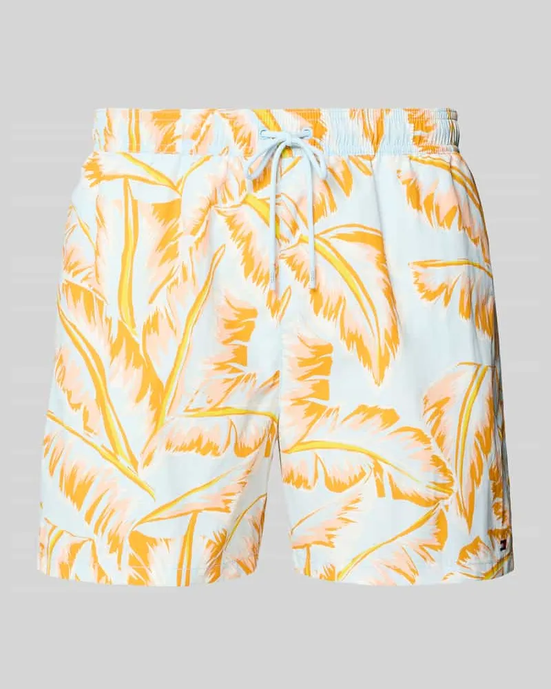 Tommy Hilfiger Regular Fit Badehose mit Logo-Stitching Gelb