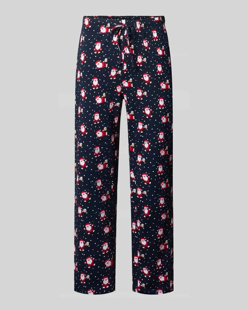 Christian Berg Regular Fit Pyjama-Hose im Allover-Look Dunkelblau