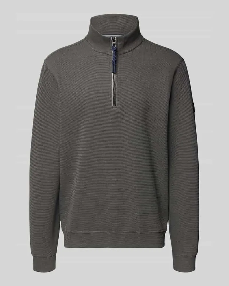 Lerros Sweatshirt mit Stehkragen und Reißverschluss Dunkelgrau