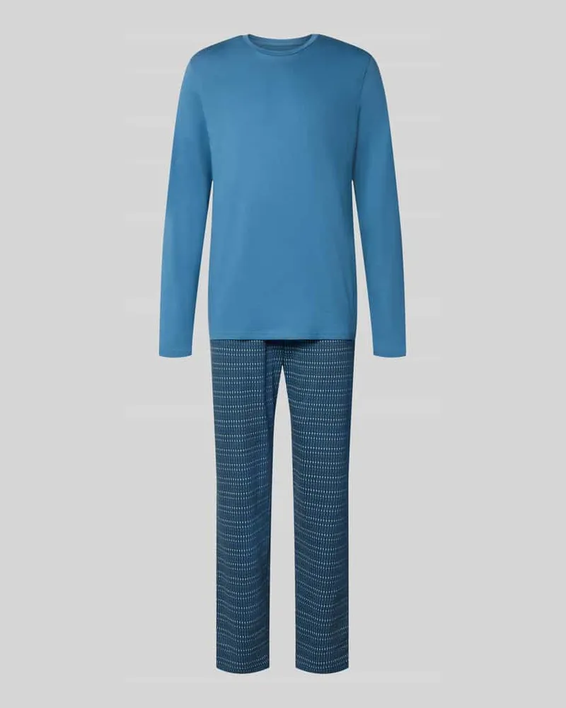 Schiesser Regular Fit Pyjama-Set aus reiner Baumwolle Blau