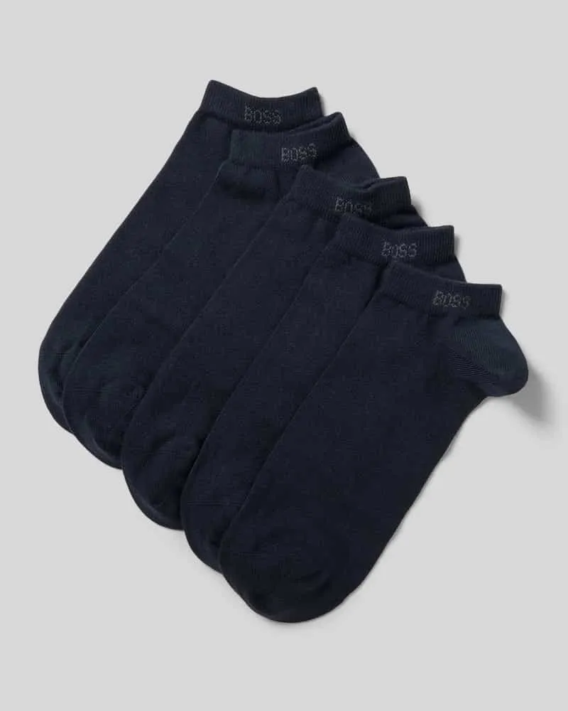 HUGO BOSS Sneakersocken mit Label-Schriftzug im 5er-Pack Modell 'Uni Color Dunkelblau