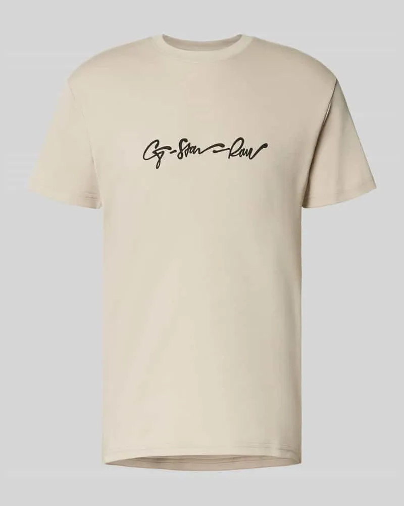G-STAR RAW T-Shirt mit Label-Print und Rundhalsausschnitt Beige