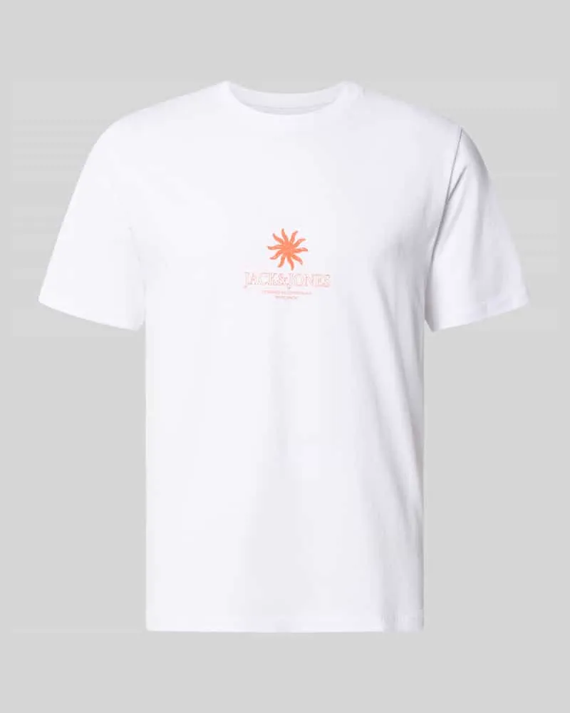 Jack & Jones Regular Fit T-Shirt mit Logo-Print Modell 'Eres Weiss