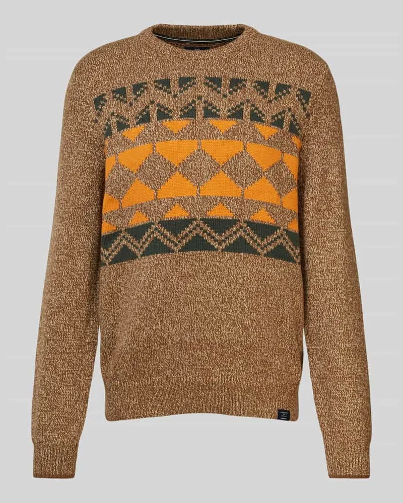 Lerros Strickpullover mit Rundhalsausschnitt Mittelbraun