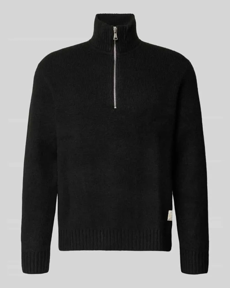 Jack & Jones Relaxed Fit Strickpullover aus elastischem Woll-Mix Black