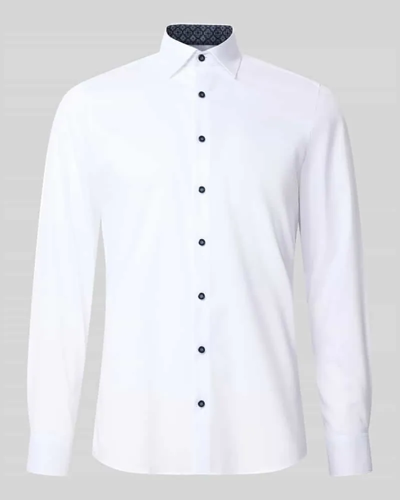 Olymp Slim Fit Businesshemd mit Kontrastkragen-Innenseite Weiss