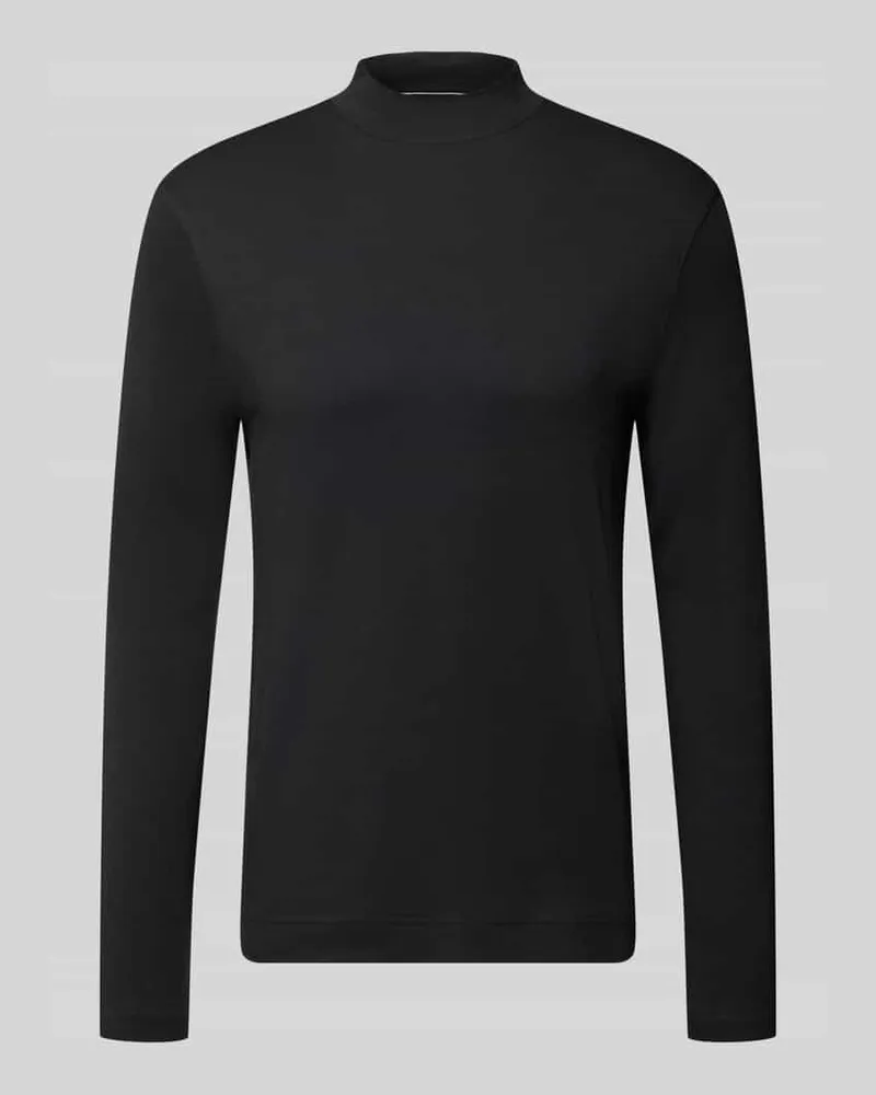 Christian Berg Regular Fit Longsleeve aus reiner Baumwolle mit Stehkragen Black