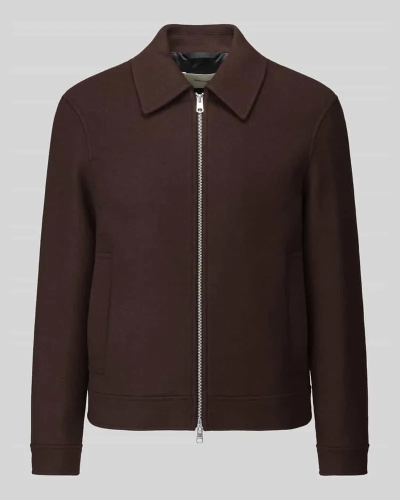 Selected Blouson aus Woll-Mix mit Zweiwege Reißverschluss Dunkelbraun