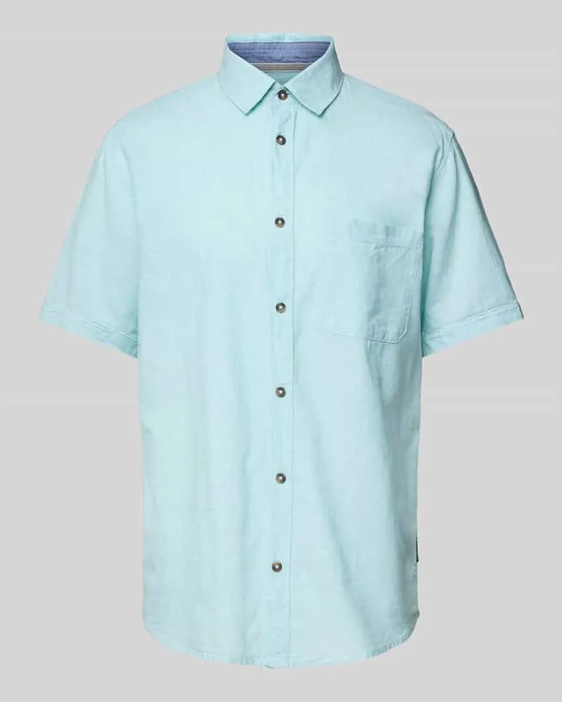 Tom Tailor Regular Fit Leinenhemd mit kurzem Arm Hellgruen