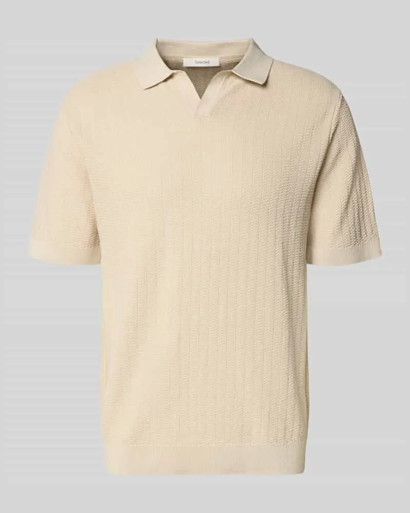 Selected Homme Regular Fit Poloshirt aus Baumwoll-Leinen-Mix Modell 'MATTIS Offwhite