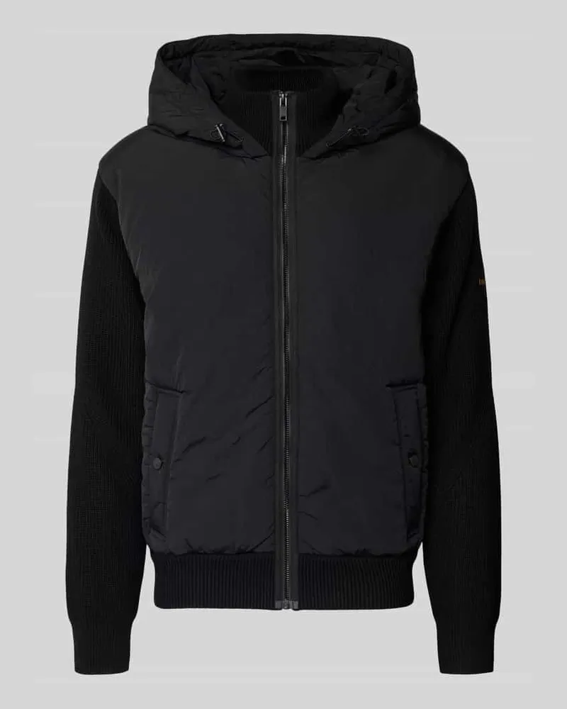 HUGO BOSS Regular Fit Strickjacke mit Frontteil im Blouson-Stil Modell 'KIACCIO 