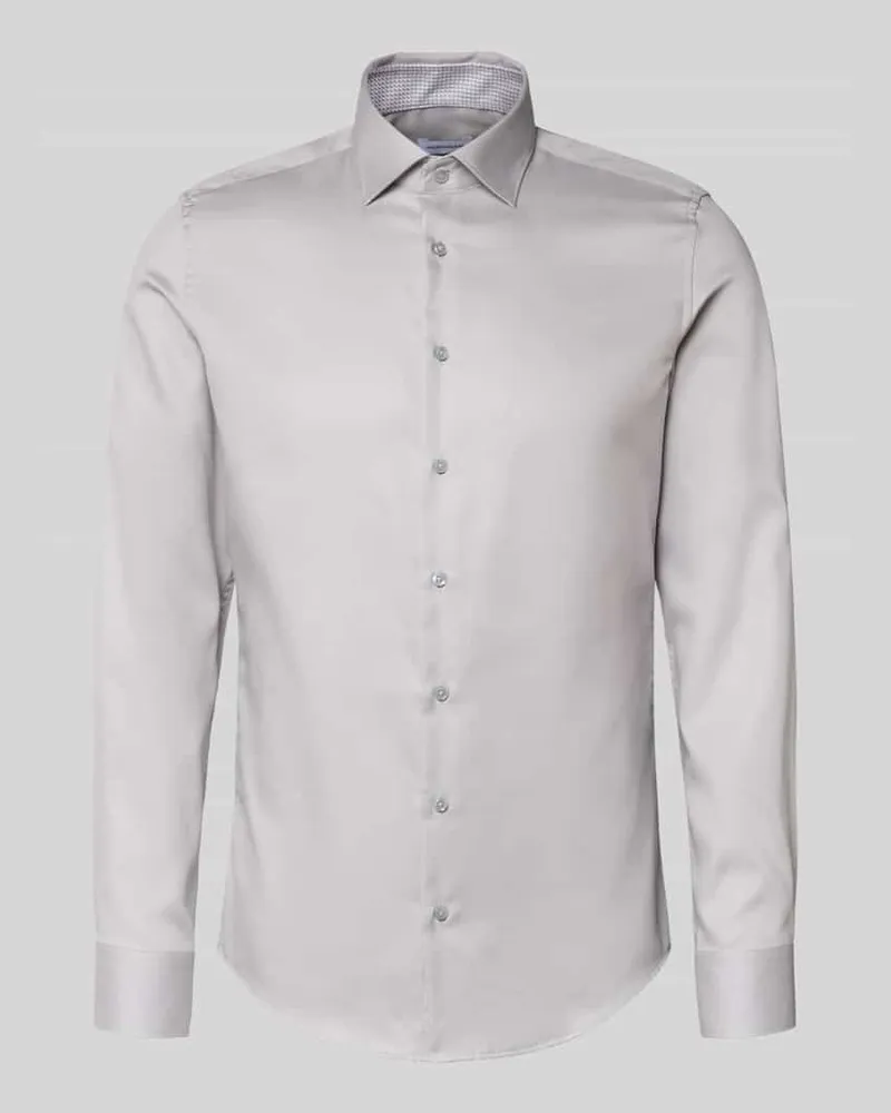 Seidensticker Slim Fit Business Hemd aus Baumwolle mit Kentkragen Silber