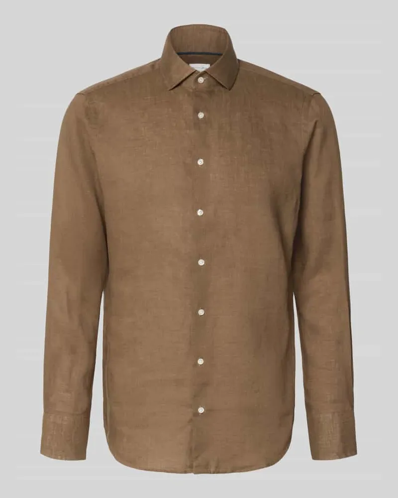 Christian Berg Regular Fit Leinenhemd mit Kentkragen Schoko