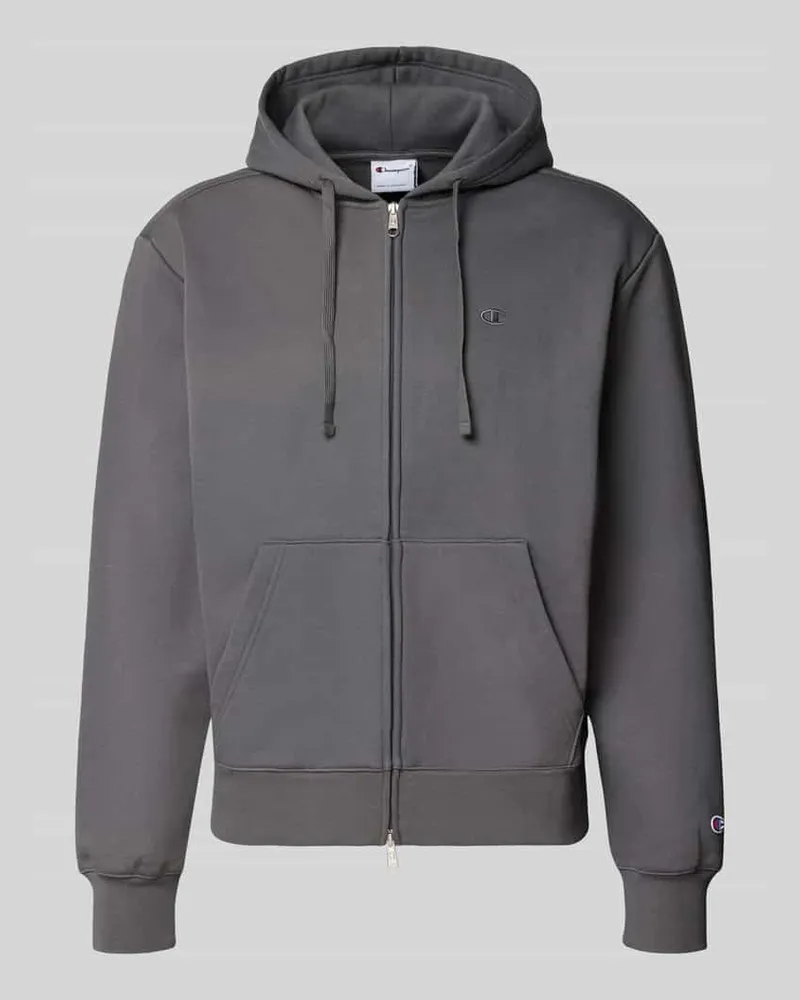 Champion Sweatjacke mit Label-Stitching und Känguru-Tasche Dunkelgrau