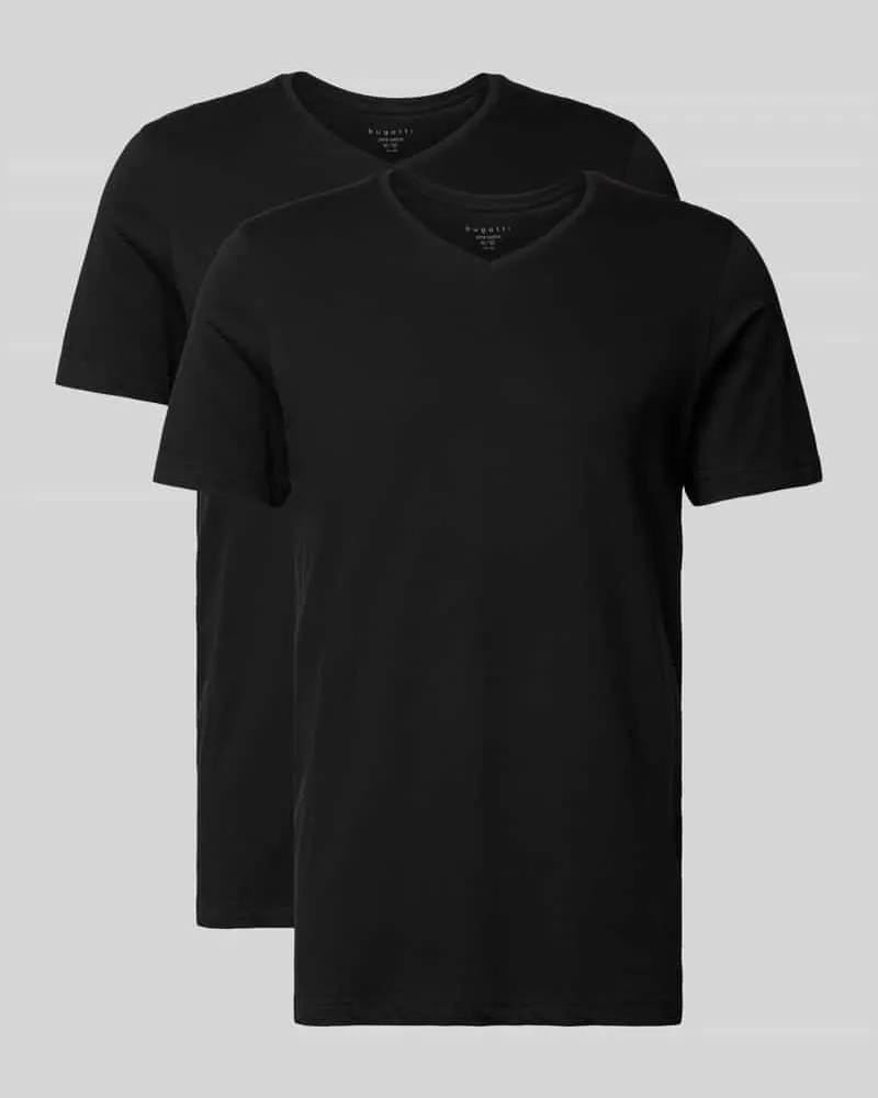 Bugatti T-Shirt mit V-Ausschnitt im 2er-Pack Black