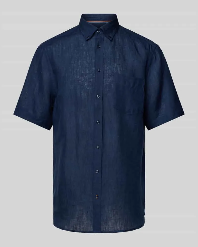 Christian Berg Regular Fit Freizeithemd aus reinem Leinen Dunkelblau