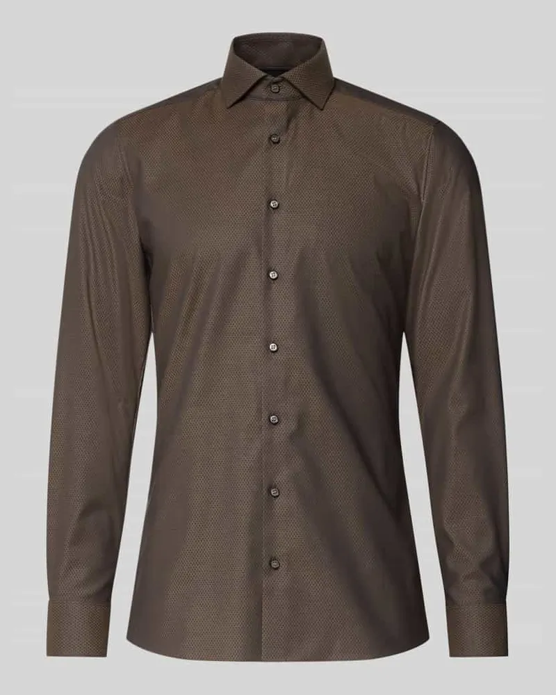 Olymp Slim Fit Businesshemd aus Baumwolle mit Kentkragen Sand