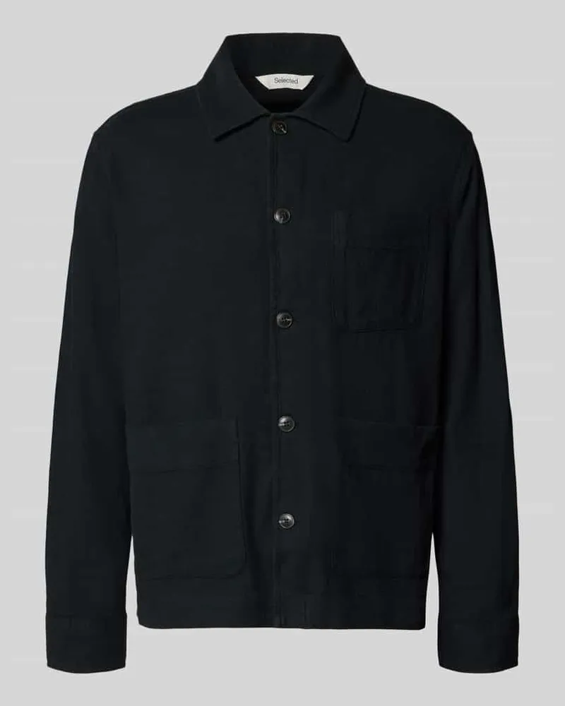 Selected Homme Oversized Hemdjacke aus Baumwoll-Leinen-Mix Modell 'OTTO BRODY Black