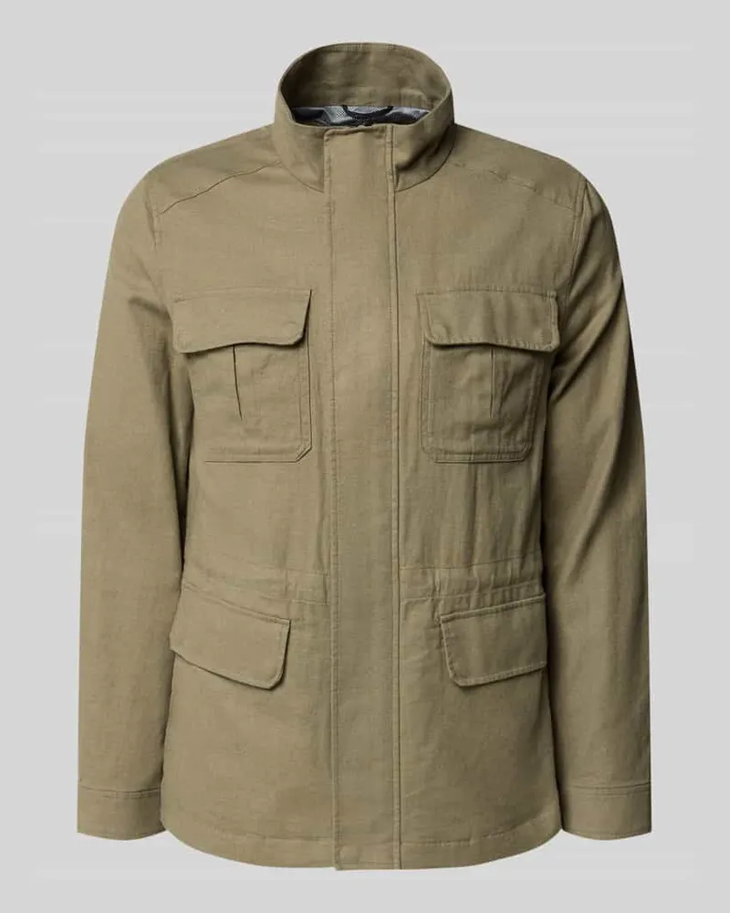 Geox Regular Fit Jacke aus Leinen-Mix mit Stehkragen Oliv