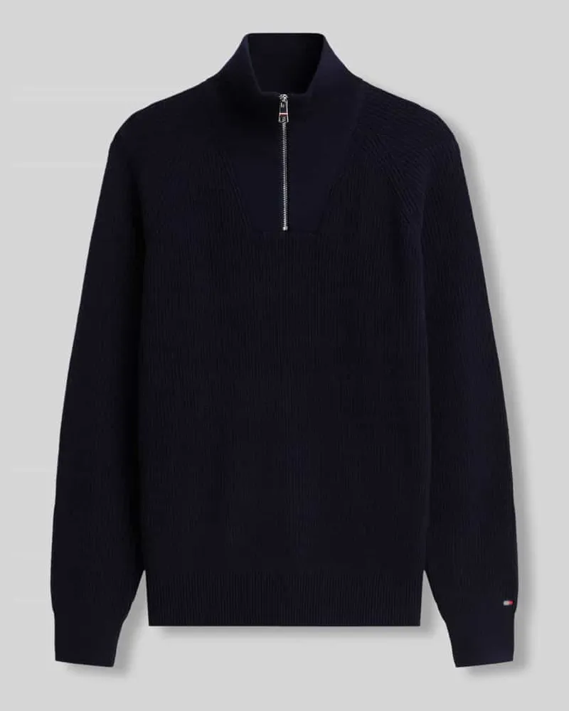 Tommy Hilfiger Regular Fit Troyer mit Woll-Baumwoll-Anteil Marine