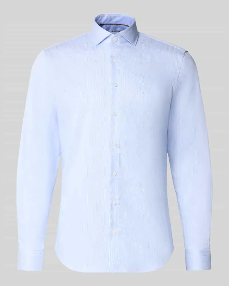 JAKE*S Slim Fit Businesshemd aus reiner Baumwolle Bleu