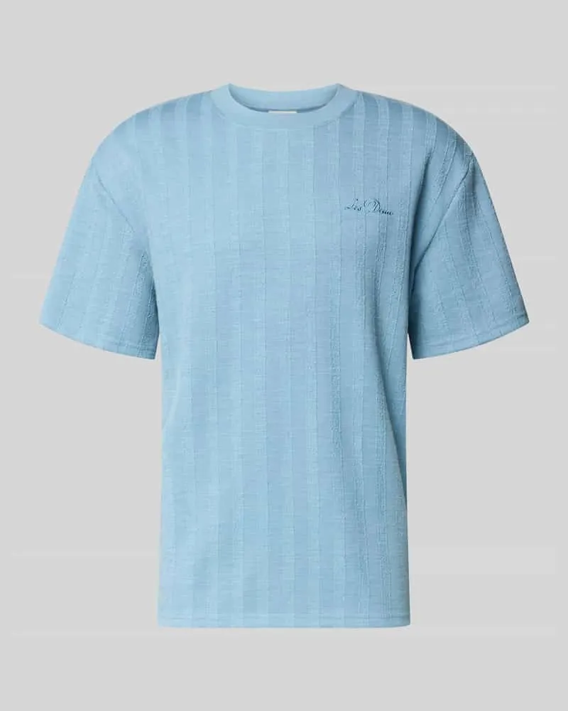 LES DEUX T-Shirt mit Strukturmuster und Rundhalsausschnitt Hellblau