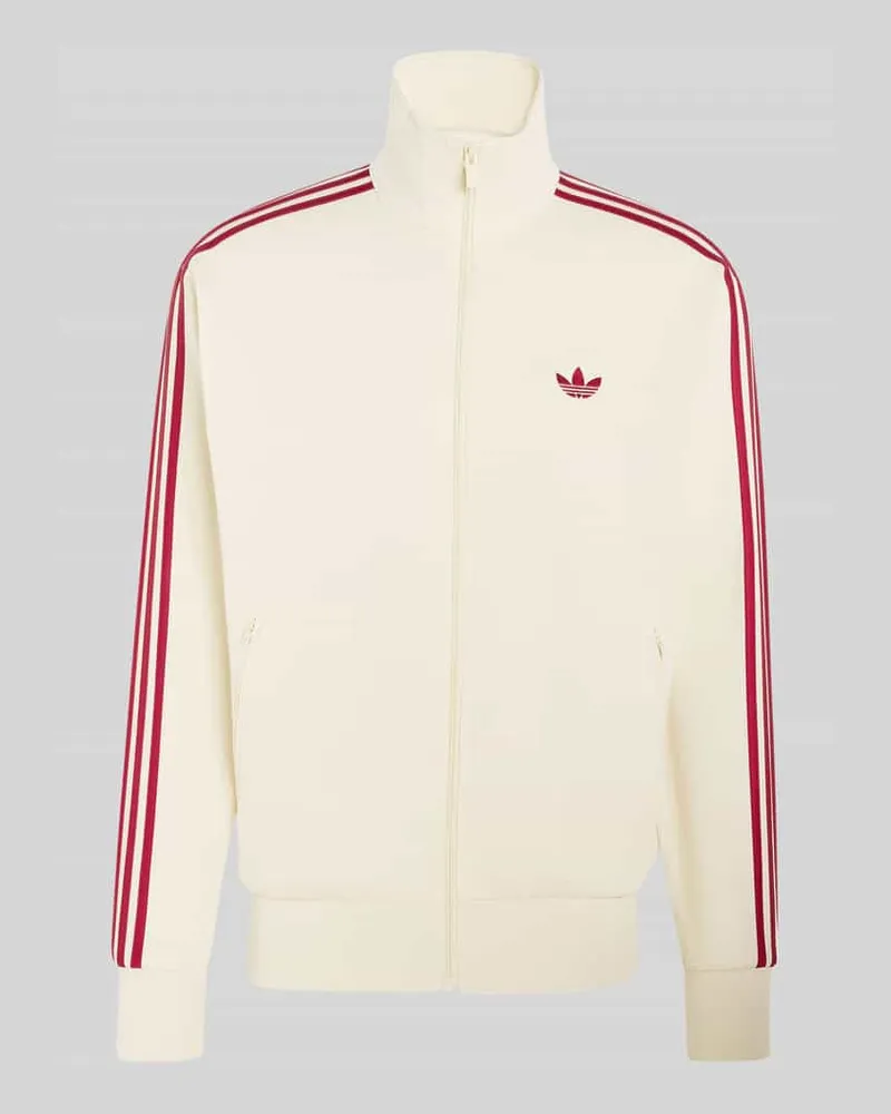 adidas Relaxed Fit Sweatjacke mit Logo-Stitching und Stehkragen Offwhite