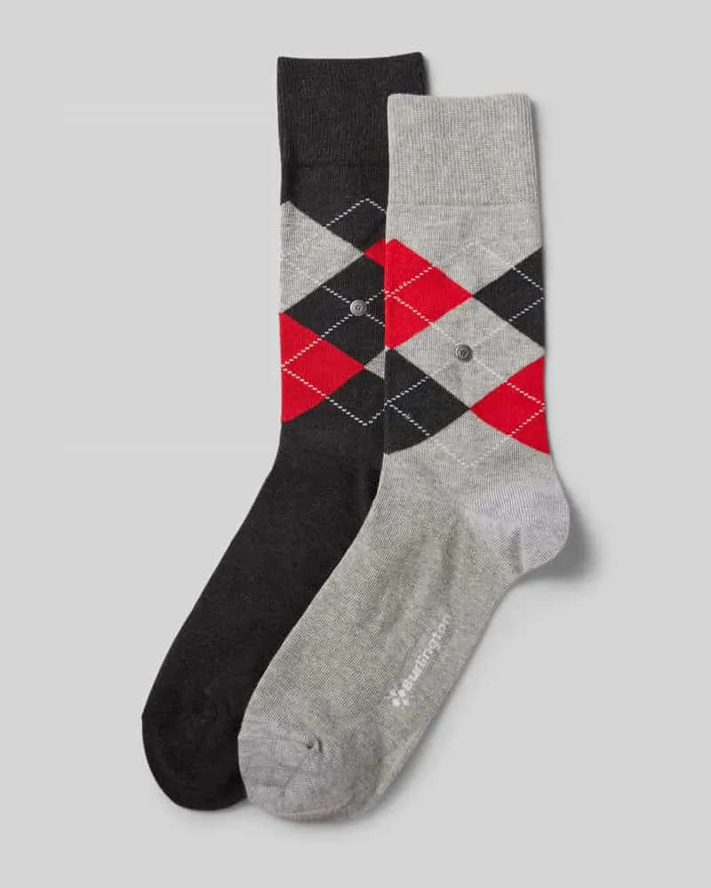 Burlington Socken mit Label-Applikation Modell 'Everyday Argyle' im 2er-Pack Gruen