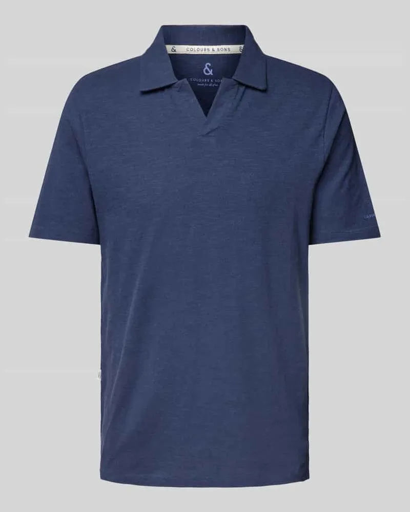 colours & sons Slim Fit Poloshirt aus Baumwoll-Leinen-Mix Marine