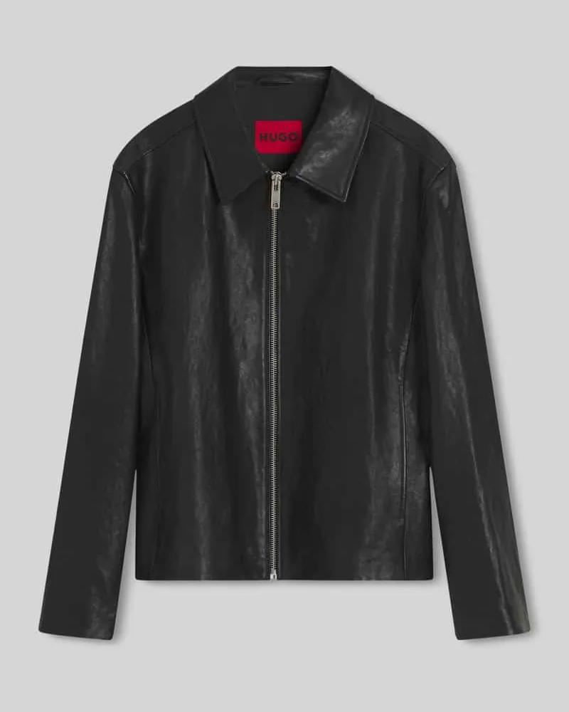 HUGO BOSS Regular Fit Lederjacke aus echtem Lammleder Modell 'Liro Black