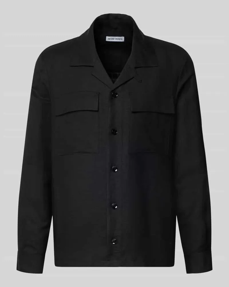 Antony Morato Regular Fit Hemdjacke aus Leinen-Viskose-Mix Modell 'ANTIGUA Black